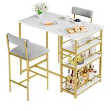 Mesa de bar con juego de taburetes de bar, mesa de bar con 2 taburetes de bar y 3 estantes laterales de 3 piezas. Juego de mesa de comedor, mesa de cocina, grupo de asientos industrial para comedor, cocina, sala de estar