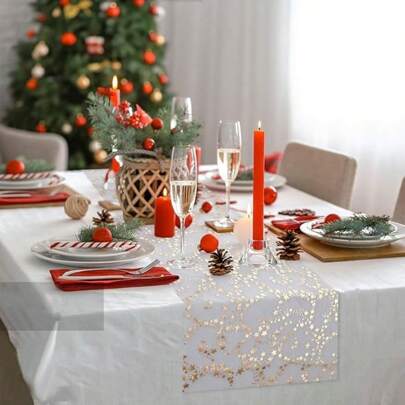 Shiny Gold Star Table Runner, Minimalist Elegant Rectangular Table Runner, Suitable For Christmas, New Year Atmosphere At Home, Dining Table Decor, Party, Garden DIY, Wedding Bridal Valentine's Day Gift