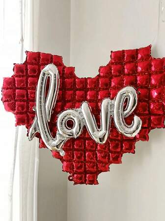 2 件/套心形铝箔气球横幅，包括红色心形背景“爱”字母气球套装，适用于婚礼、派对、情人节、家居装饰、求婚派对、背景装饰、新娘送礼会、周年纪念、告白