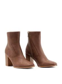 Women's Simple Elegant Smooth Ankle Boots With Square Toe & Stack Heel Half Side Zip Perfect For Offices, Dates, Vacations And Daily Wear - Brown - View 6