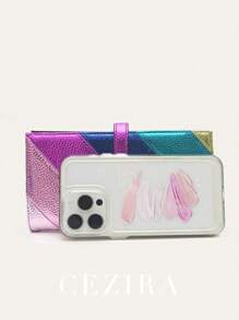 CEZIRA 金属 PU 皮革 多色条纹 拼布 拉链口袋 卡槽 现金票据 纽扣闭合 Bifod 时尚优雅包 实用便携日常圣诞礼物礼物感恩节 Y2K 女士钱包 钱包 长钱包