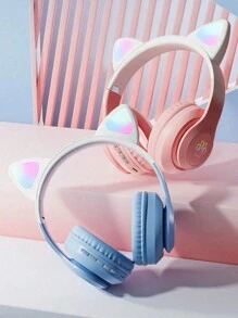 Casque sans fil, Bluetooth 5.0, longue durée de vie de la batterie, audio haute qualité, faible latence, design oreilles de chat, convient pour l'écoute de musique et le jeu esport