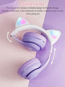 Casque sans fil, Bluetooth 5.0, longue durée de vie de la batterie, audio haute qualité, faible latence, design oreilles de chat, convient pour l'écoute de musique et le jeu esport