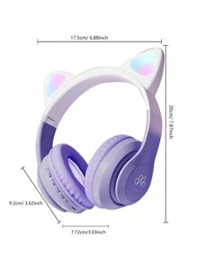 Casque sans fil, Bluetooth 5.0, longue durée de vie de la batterie, audio haute qualité, faible latence, design oreilles de chat, convient pour l'écoute de musique et le jeu esport