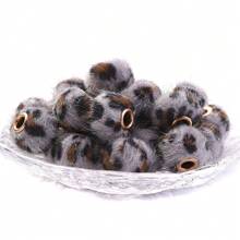 20pcs Leopard Plush Fabric Covered Large Hole Beads, Spacer Beads For DIY Phone Straps, Pen Beads, Autumn/Winter - Multicolor - View 10