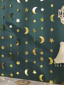 4m Pendente Iridescente de Estrela Cintilante, Lua e Flor para Decoração de Bottom de Banner de Festa Muçulmana, Ramadã e Eid Mubarak - Multicolorido - Visão 1