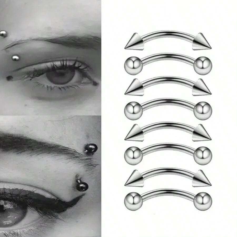 8pcs Stainless Steel Eyebrow Rings & Studs Face Jewelry Body Piercing Accessories - Many - View 1