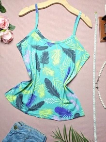 FASHION Women's Tank Top Plus Size Straps G1 Stretches Well NEW Prints - 羽毛 綠 - 查看 2