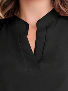MARILYN MONNA New Women's Solid Color Classic V-Neck Ruffle Elegant Notched Neck Sleeve Blouse - 黑色 - 查看 3