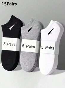 15 Pairs Women & Men All-Match Short Socks, Simple Daily Wear, Breathable, White/Black/Grey, Suitable For Students & Everyday Use - Multicolor - View 1