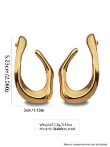 1 对时尚夸张不对称扭曲开口弧形不锈钢环状耳环，适合女性在派对上佩戴或作为礼物 - 金黃色 - 查看 9