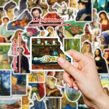 50 张美学贴纸，世界著名油画贴纸，用于装饰笔记本电脑保险杠水瓶电脑手机派对礼物，青少年成人防水贴花 - 彩色 - 查看 2