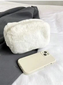 Bolsa de maquillaje personalizada con nombre bordado, de gran capacidad y linda, bolsa de almacenamiento portátil y esponjosa, estilo coreano de moda para chicas, en color liso suave tipo "Aesthetic INS", bolsa de cosméticos de colores de caramelo para estudiantes y damas