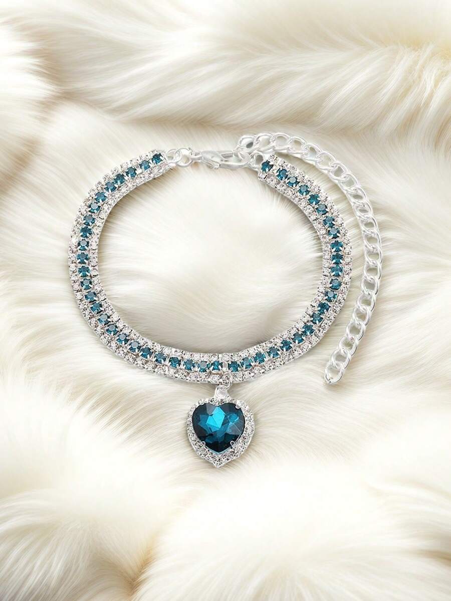 Mặt dây chuyền trái tim pha lê phong cách công chúa cho thú cưng, có trang trí kim cương ba hàng, thích hợp cho Giáng sinh, năm mới, tiệc sinh nhật, phụ kiện vòng cổ cho chó mèo cho thú cưng