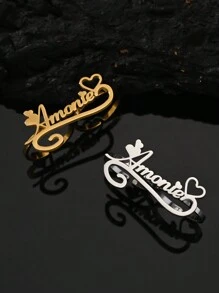 1pc Double Ring Fashion Ring, Open Ring, Personalized Customized Text, 18k Gold Stainless Steel Jewelry, Comes With Exquisite Gift Box, As A Family, Friend, Christmas Gift