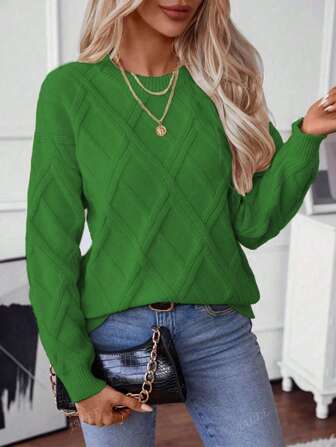 Plus Size Women Plain Casual Knitted Sweater, Autumn/Winter