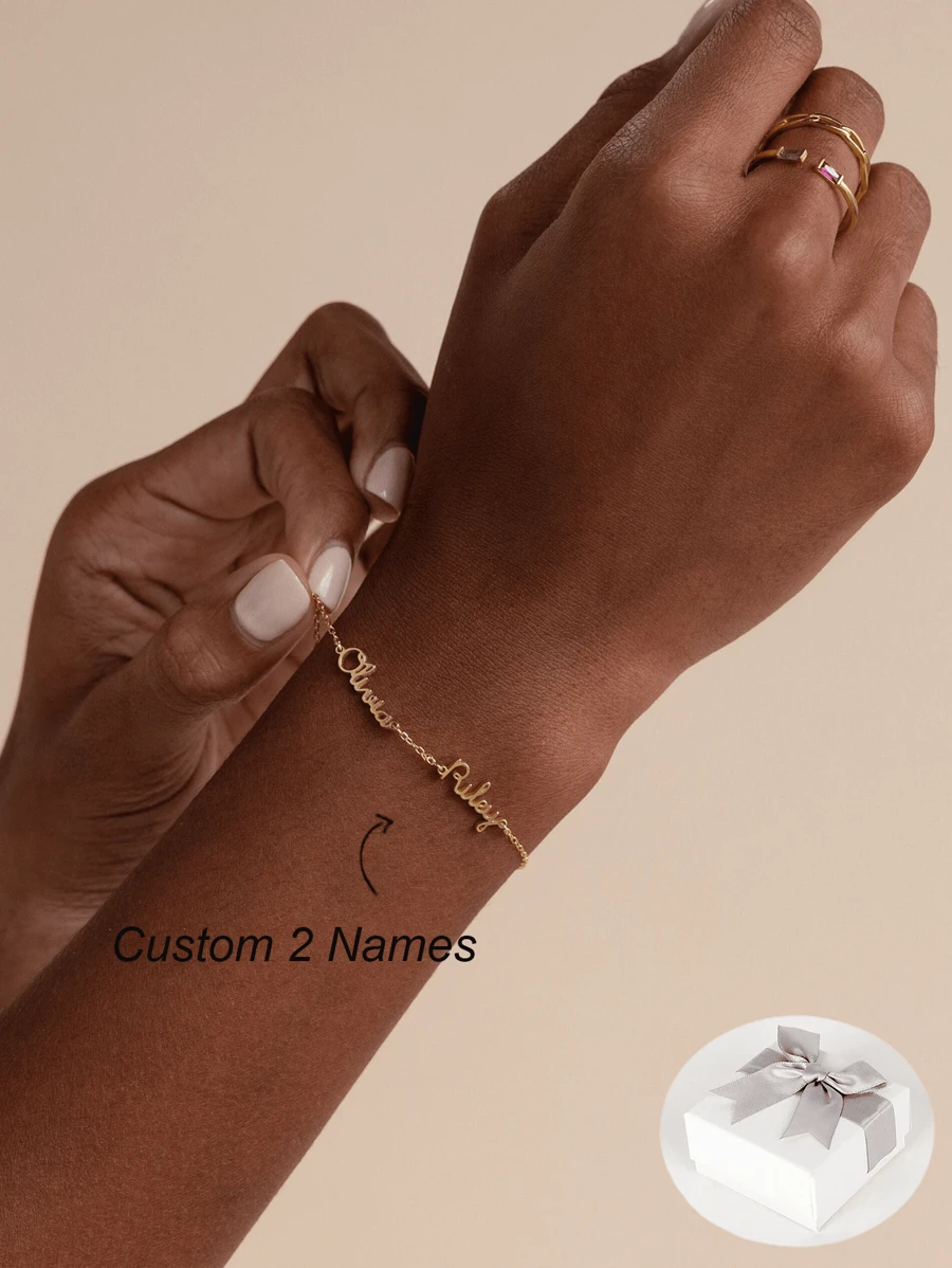 Customized Name Stainless Steel Bracelet • Handmade 2 Name Charm Jewelry, Perfect Stackable Bracelet • Gift For Mom, Valentine's Day Gift, Anniversary Gift For Women