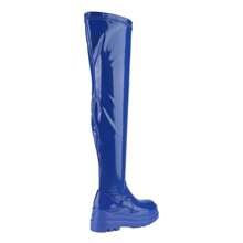 BELOVELY[City-2] Women's Thigh High Boots Patent Leather PU Heeled Over The Knee High Boots Sexy Round Toe Platform Boots Girl Walking Shoes Footwear Rubber Shoe Stylish Comfort Soft Elastic Court High Heel - Màu xanh lam - Xem 9