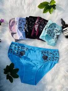 6pcs Floral Print Cotton Briefs Sexy Comfy Breathable Stretchy Intimates Panties Women's Lingerie & Underwear - 彩色 - 查看 4
