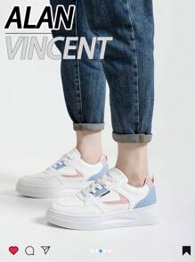Alan Vincent 女款白蓝鞋2025新款女鞋低帮系带运动鞋女士时尚休闲运动鞋女平底鞋学生情侣鞋 - 白色 - 查看 3