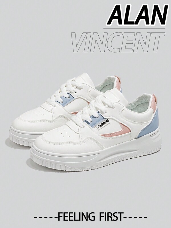 Alan Vincent White And Blue Shoes For Women 2025 Spring New Style Woman Shoes Low Cut Lace-Up Sport Shoes Ladies Fashionable Casual Sneakers Women Flat Shoes Student Couple Shoes