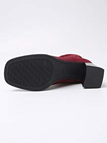 Giày bốt đế vuông đế dày bằng da lộn cho nữ, thoải mái và đa năng màu đỏ - Màu Đỏ Sâu - Xem 5