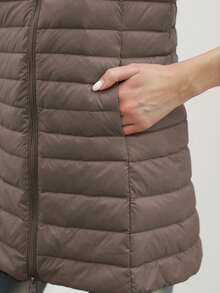 ZIAI 女士纯色轻薄长款连帽冬季羽绒服休闲户外秋冬外套女 - 卡其色 - 查看 8