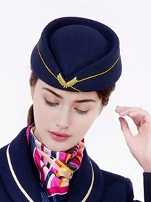 1pc Women Solid Color Flight Attendant Hat, Elegant Vintage Casual Streetwear Stylish Wide Brimmed Bowler Hat, Suitable For Work, Halloween, Christmas Party, Unisex Winter Warm Windproof Hat