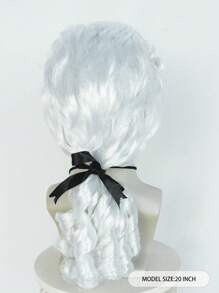 18 世纪白色/米色中长卷发角色扮演假发，适用于殖民地历史法官绅士律师角色扮演服装假发，20 英寸白色卷发带马尾辫合成假发男式长波浪 - 白色 - 查看 2