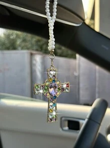 1 Stück Auto Innenraum Anhänger Strass Kreuz Auto Rückspiegel Dekoration Auto Innenraum Dekoration