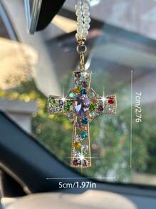 1 Stück Auto Innenraum Anhänger Strass Kreuz Auto Rückspiegel Dekoration Auto Innenraum Dekoration