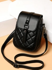 Túi đeo chéo Mini Argyle Quilted, Túi điện thoại nắp gập bằng da PU màu đen dành cho nữ có dây đeo có thể điều chỉnh, nhẹ và thời trang - màu đen - Xem 4