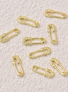 10 件/盒金属回形针指甲配件，街头风格个性化合金美甲，DIY 指甲装饰 - 金色 - 查看 4