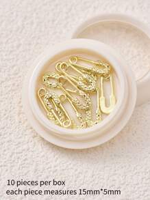 10 件/盒金属回形针指甲配件，街头风格个性化合金美甲，DIY 指甲装饰 - 金色 - 查看 5