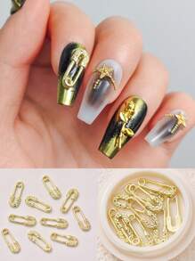 10 件/盒金属回形针指甲配件，街头风格个性化合金美甲，DIY 指甲装饰 - 金色 - 查看 1