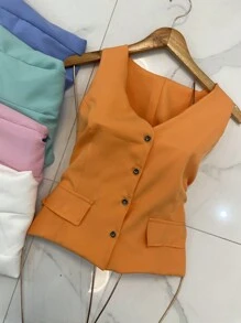 Sleeveless Tailored Blazer Vest - Orange - View 2