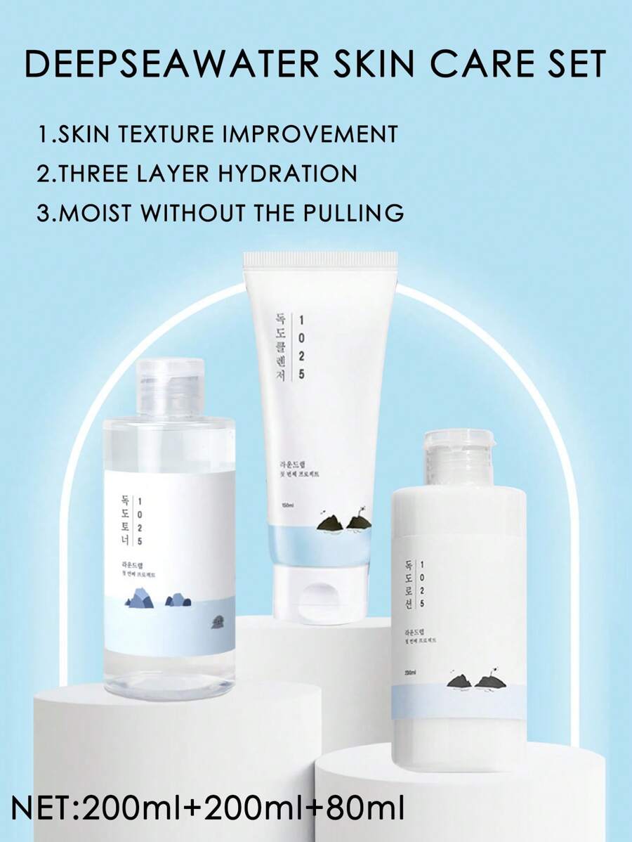 ROUND LAB 1025 Dokdo 护肤套装，3 件套 80ml 洁面乳 + 200ml 爽肤水 + 200ml 乳液，适合痤疮皮肤 - 白色 - 查看 1