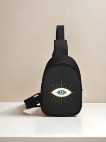 Túi đeo hông trẻ em in hình mắt quỷ thời trang và dễ thương, túi đeo hông nhỏ làm bằng vải nylon nhẹ và có thể gấp lại, ví đựng tiền xu và túi đựng điện thoại di động, rất thích hợp để mang theo hàng ngày. - màu đen - Xem 1