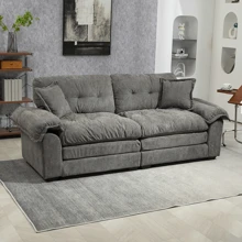 Sofá de dos plazas de nube moderna de 84", sofá de amor con chenilla rellena y reposabrazos con diseño de almohada, cojín acolchado capitoneado, cómodo y profundo sofá tapizado para la sala de estar, espacios pequeños - Gris - Ver 2