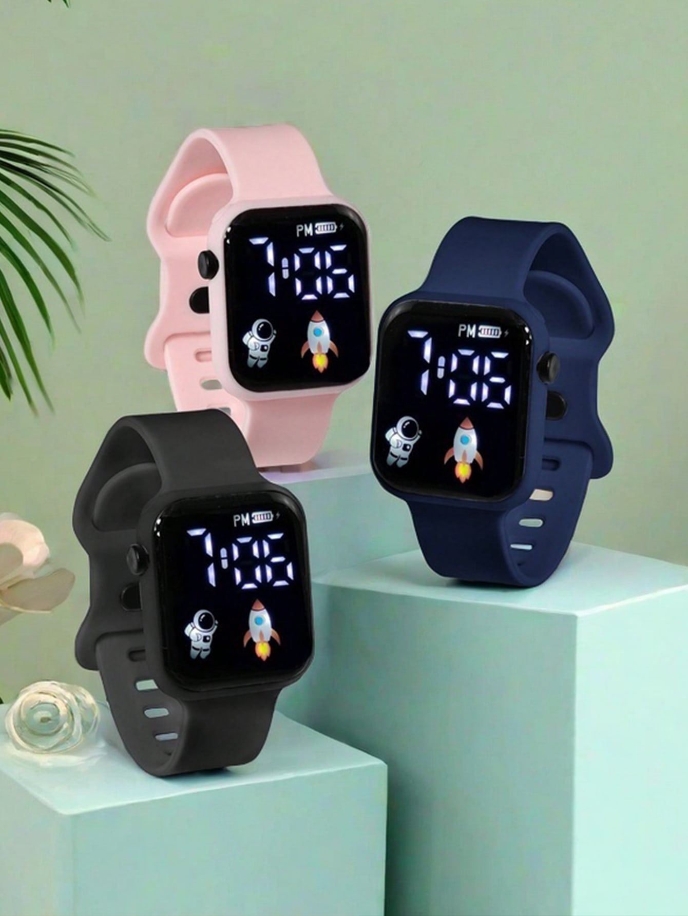 3pcs/Lot Cartoon Airplane Sports Casual Electronic Watch, Suitable For Daily Wear And Matching With Different Outfits