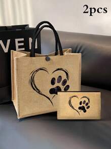 Túi tote vải lanh thời trang dành cho những người yêu chó và thú cưng - Món quà hoàn hảo cho bác sĩ thú y, các tổ chức cứu hộ động vật, sinh nhật và nhiều dịp khác - Dây đeo vai bền chắc, lớp lót polyester, màu kaki. - Màu Khaki - Xem 2