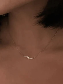 1 chiếc vòng cổ mặt xoắn bạc S925 sang trọng tối giản & đá Zirconia dành cho nữ, dây chuyền tinh tế thích hợp cho các bữa tiệc, trang phục hàng ngày, ngày lễ mùa thu/đông, món quà hoàn hảo - Vàng - Xem 5