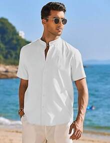 Men's Premium Linen New Year Shirt - 白色 - 查看 2