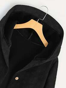 Plus Size Solid Color Polka Dot Long Sleeve Hooded Warm Jacket, Autumn/Winter - Black - View 3