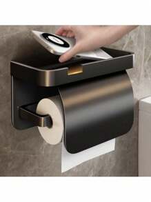 1 Set Toilettenpapierhalter zum Aufhängen - selbstklebend, für große Rollen, grau/schwarz mit Ablage, geeignet für Badezimmer, passend für verschiedene Badezimmerstile - einfache Atmosphäre, Toilettenpapierhalter zum Aufhängen ohne Bohren, Badezimmer Dekoration, Herbstdekoration