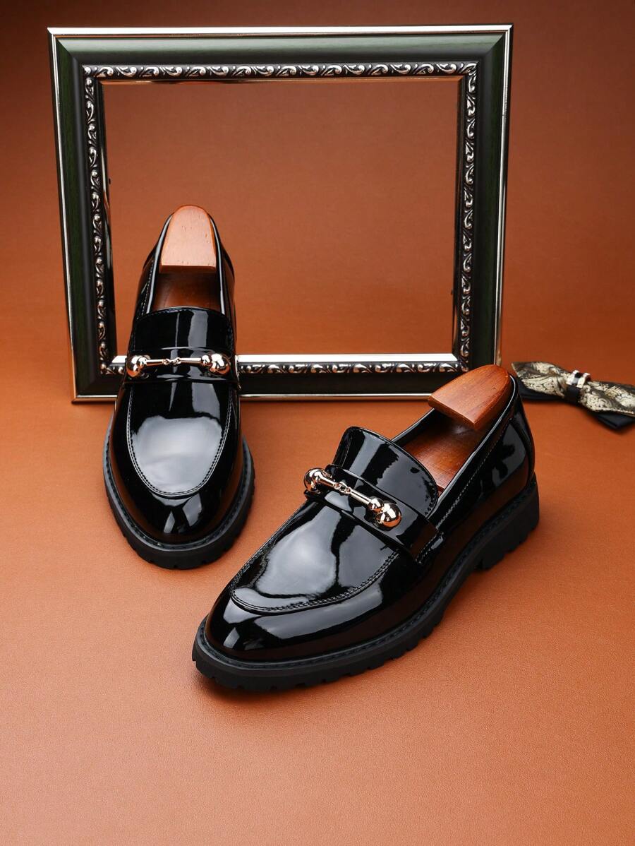 Men's Casual Leather Loafers With A Glossy Printed Design, Thick Sole, And Height-Increasing Style. Suitable For Business, Work, Social Events, And Queuing. [Product Sizing Runs Small; Please Choose The Appropriate Size.]