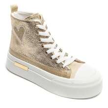 Women's Thick Sole Lace-Up Sneakers, With Heart-Shaped Patch, Available In Multiple Colors - Gold - View 2