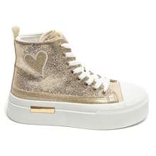 Women's Thick Sole Lace-Up Sneakers, With Heart-Shaped Patch, Available In Multiple Colors - Gold - View 3