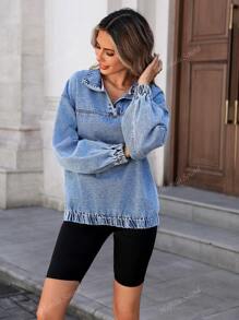 Sudadera de mezclilla azul para mujer, de estilo casual, elegante y sexy, ideal para festivales de música