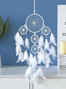 1pc White Feather Pentagram Dreamcatcher, Fashionable Home Decor Wind Chime Dreamcatcher Hanging Ornament, For Home, Wedding, Room Decoration (Feathers Are Artificial),Home Decor ,Room Decor,Wall Decor Gifts Birthday Graduation